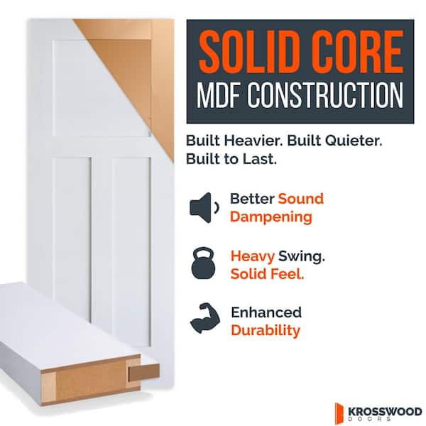 48 in. x 80 in. Craftsman Shaker 10-Lite Left Handed MDF Solid Core Double Prehung French Door