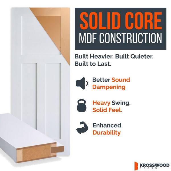 72 in. x 80 in. Craftsman Shaker 10-Lite Right Handed MDF Solid Core Double Prehung French Door