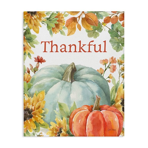 Stupell Industries Thankful with Fall Harvest byLeslie Trimbach 1 Piece Unframed Graphic Print Typography Poster Art Print 20 in. x 16 in.