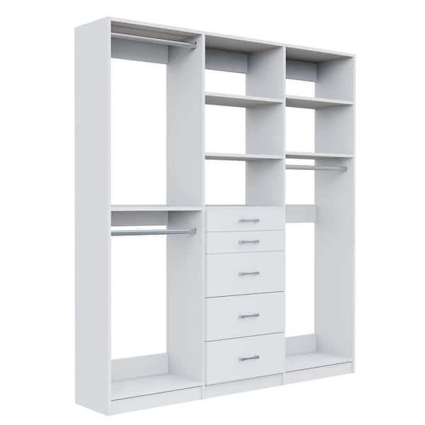Alto Collection 60 in. W White Wall Mounted Double Hang, 5-Drawer and Medium Hang Wood Closet System