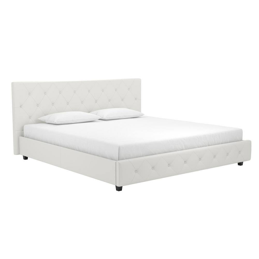 DHP Dean White Faux Leather Upholstered King Bed DE45309 - The Home Depot