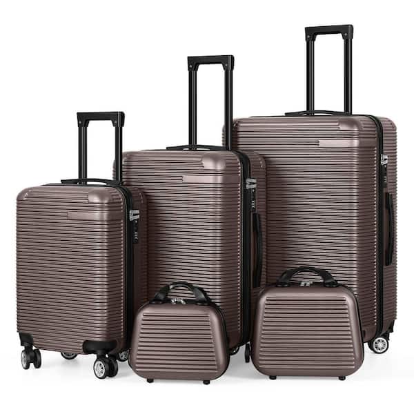5-Piece Carry On Horizontal Stripe Luggage Set with Spinner Wheels Brown