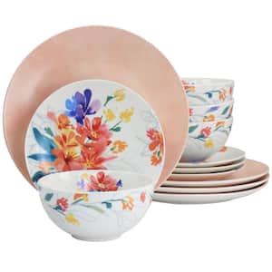 Goji Blossom 12 Piece Fine Ceramic Dinnerware Set in Pink