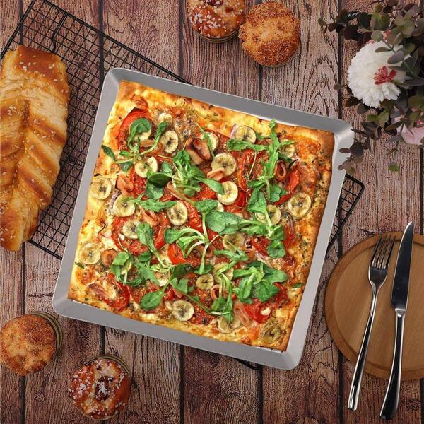 Square 1-Piece Aluminum Alloy Pizza Pan with Holes Pizza Baking Tray Crisper Pan for Oven Home Kitchen