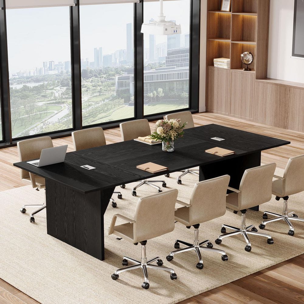 Moronia 92.91 in. Rectangular Black Wood Conference Table Office Computer Desk for 8-10 People with Rectangle Grommet price history on PriceWatchPro