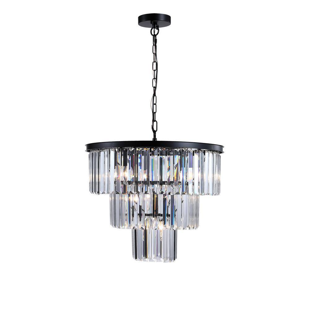 11-Light Black Modern Crystal Chandelier for Dining Room Bedroom Living