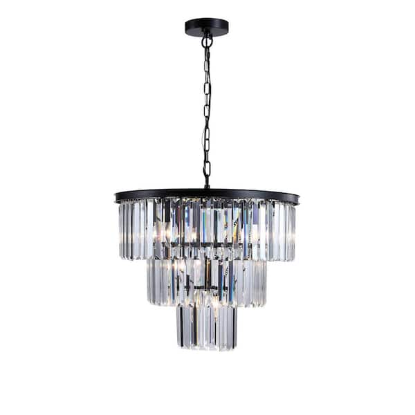 FIRHOT 11-Light Black Modern Crystal Chandelier for Dining Room Bedroom Living
