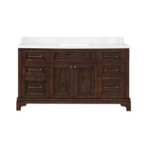 Coach House 60 in. Bath Vanity in Rosewood with Cultured Marble in White with White Basins