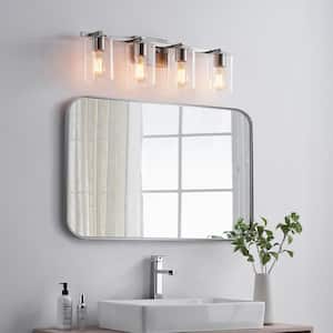 29 in. 4-Light Brushed Nickel Bathroom Vanity Light with Rectangle Glass Shades