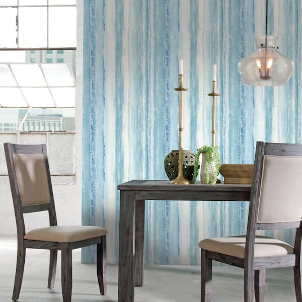 Watercolor Blue Striped Vinyl Peel & Stick Wallpaper Roll (Covers 28.18 Sq. Ft.)