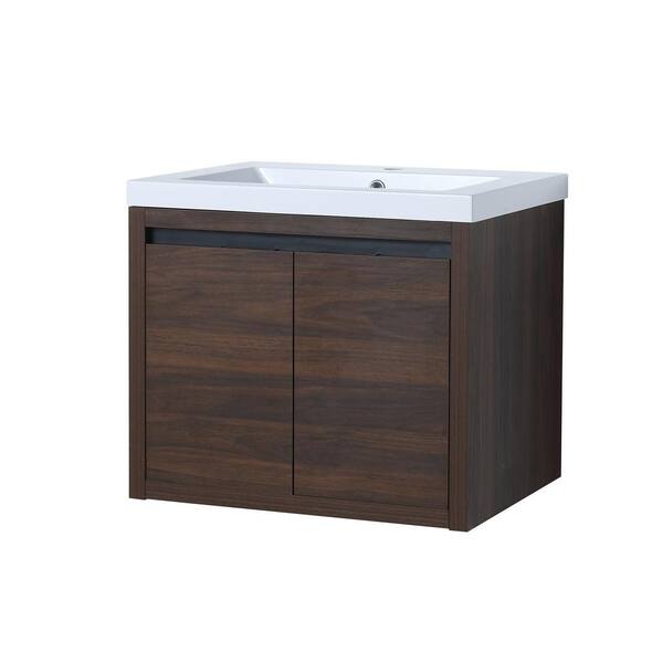 25 inch Wooden Bathroom Storage Cabinet with Sink-Walnut - Walnut