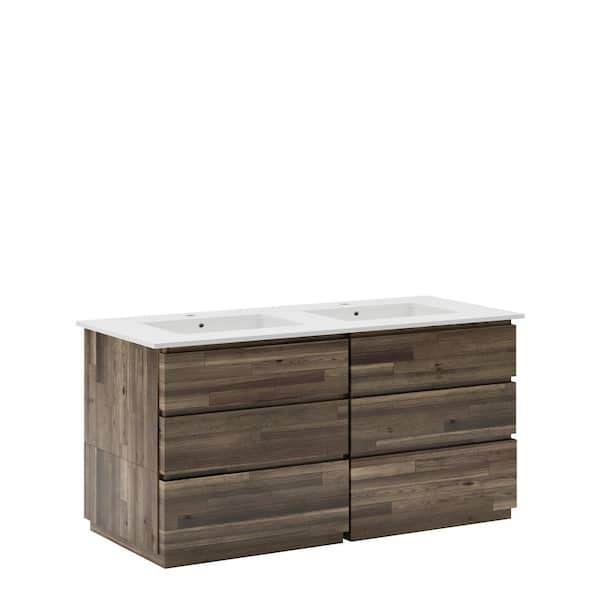 Fresca Formosa 72 in. Double Sink Freestanding Acacia Bath Vanity with White Quartz Top and Undermount Ceramic Sink