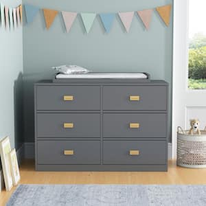 6-Drawer Gray Wood Dressers Chest of Drawers Storage Organizer Cabinet 30.1 in. H x 45.1 in. W x 18.9 in. D