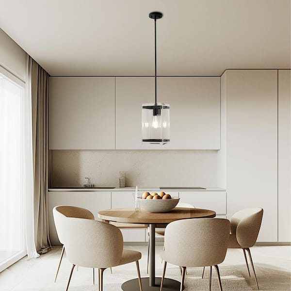 1-Light Black Pendant Hanging Light with Clear Glass Shade, Modern Ceiling Fixture for Kitchen Island or Dining Area