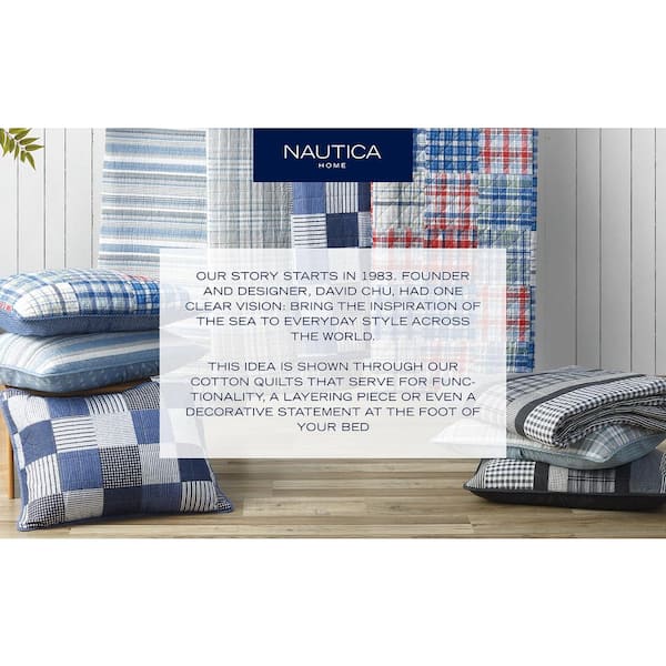 Nautica Adelson 1-Piece Navy Blue Striped and Plaid Cotton King Quilt  210470 - The Home Depot