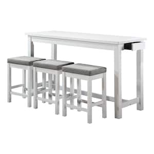 Brim 4-Piece White Finish Wood Bar Table Set Seats 3