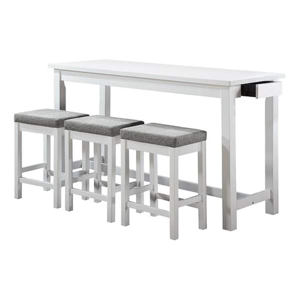 Unbranded Brim 4-Piece White Finish Wood Bar Table Set Seats 3