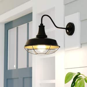 Dorado 1-Light Dusk to Dawn Bronze Industrial Outdoor Wall Barn Lantern with Metal Cage Cover