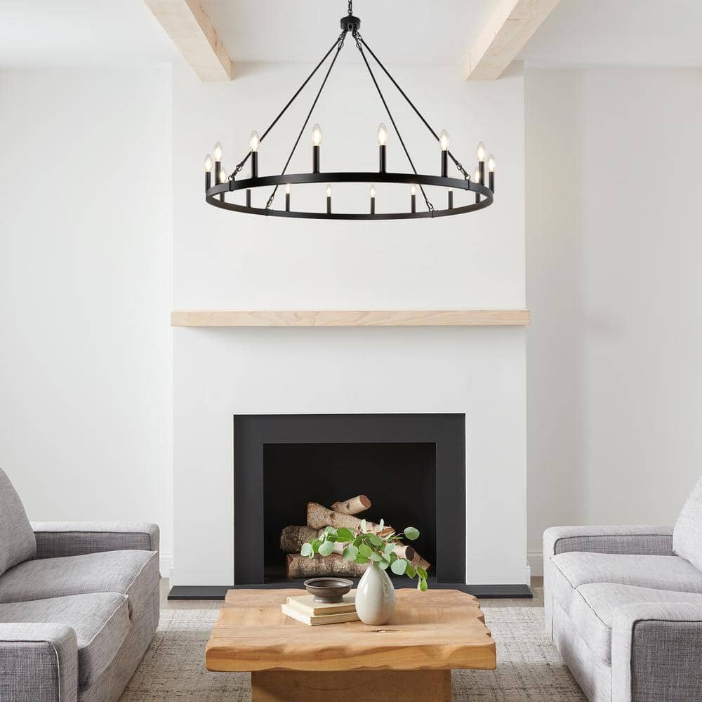 Large Black Metal Wagon Wheel Candle Chandelier