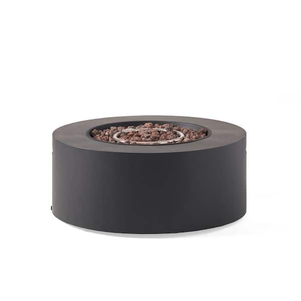 32 in. W x 13.5 in. H Iron Gas Burning Round Outdoor Patio Fire Pit in Dark Grey