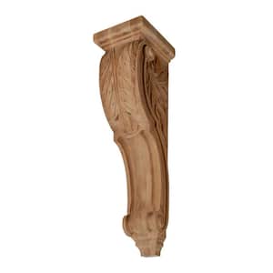 26-1/2 in. x 7-3/8 in. x 8-1/2 in. Unfinished X-Large Hand Carved North American Solid Cherry Acanthus Leaf Wood Corbel