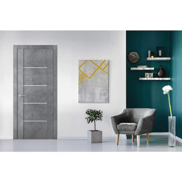 Belldinni Vona 01 4H 28 in. W x 80 in. H x 1-3/4 in. D 1-Panel Solid Core  Dark Urban Prefinished Wood Interior Door Slab 163670 - The Home Depot