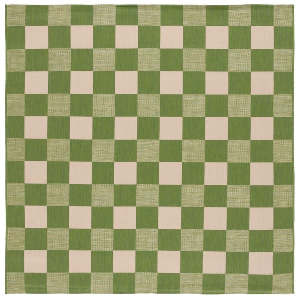 Courtyard Green/Sage 3 ft. x 3 ft. Checkered Indoor/Outdoor Square Area Rug