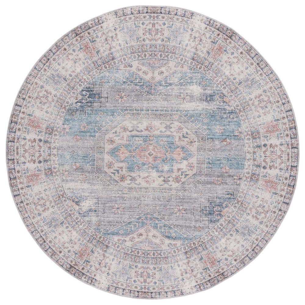 Arizona 6 ft. x 6 ft. Blue/Gray Machine Washable Traditional Medallion Distressed Round Area Rug price history on PriceWatchPro