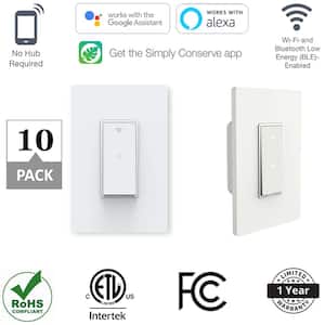 Single-Pole Smart Home Push Button Rocker Light Switch with Wi-Fi, White (10-Pack)