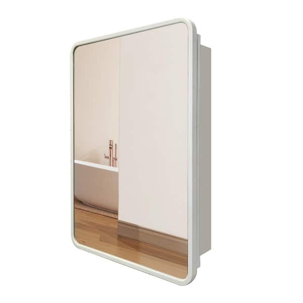 Unbranded 24 in. W x 32 in. H Rectangular White Metal Framed Recessed Surface Mount Medicine Cabinet with Mirror Removable Shelf