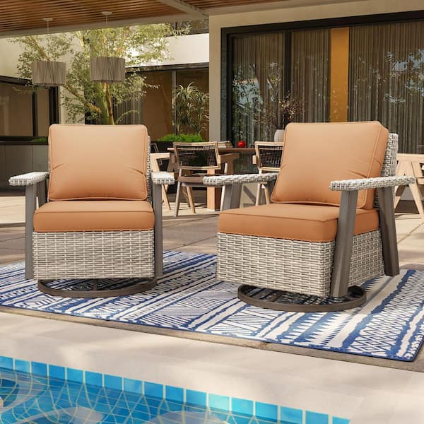 MeetLeisure Brown Swivel Wicker Outdoor Lounge Chair Seating Set