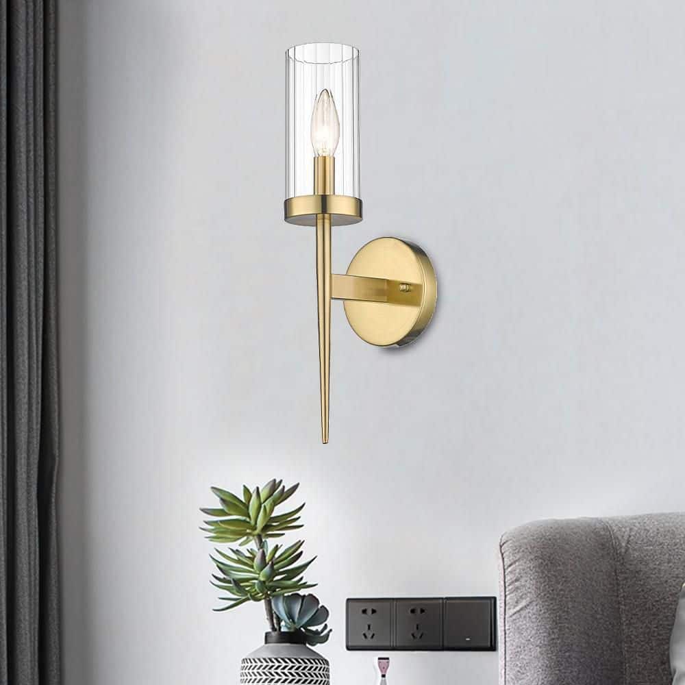 Elegant Gold Metal Wall Sconce with Clear Glass Shade