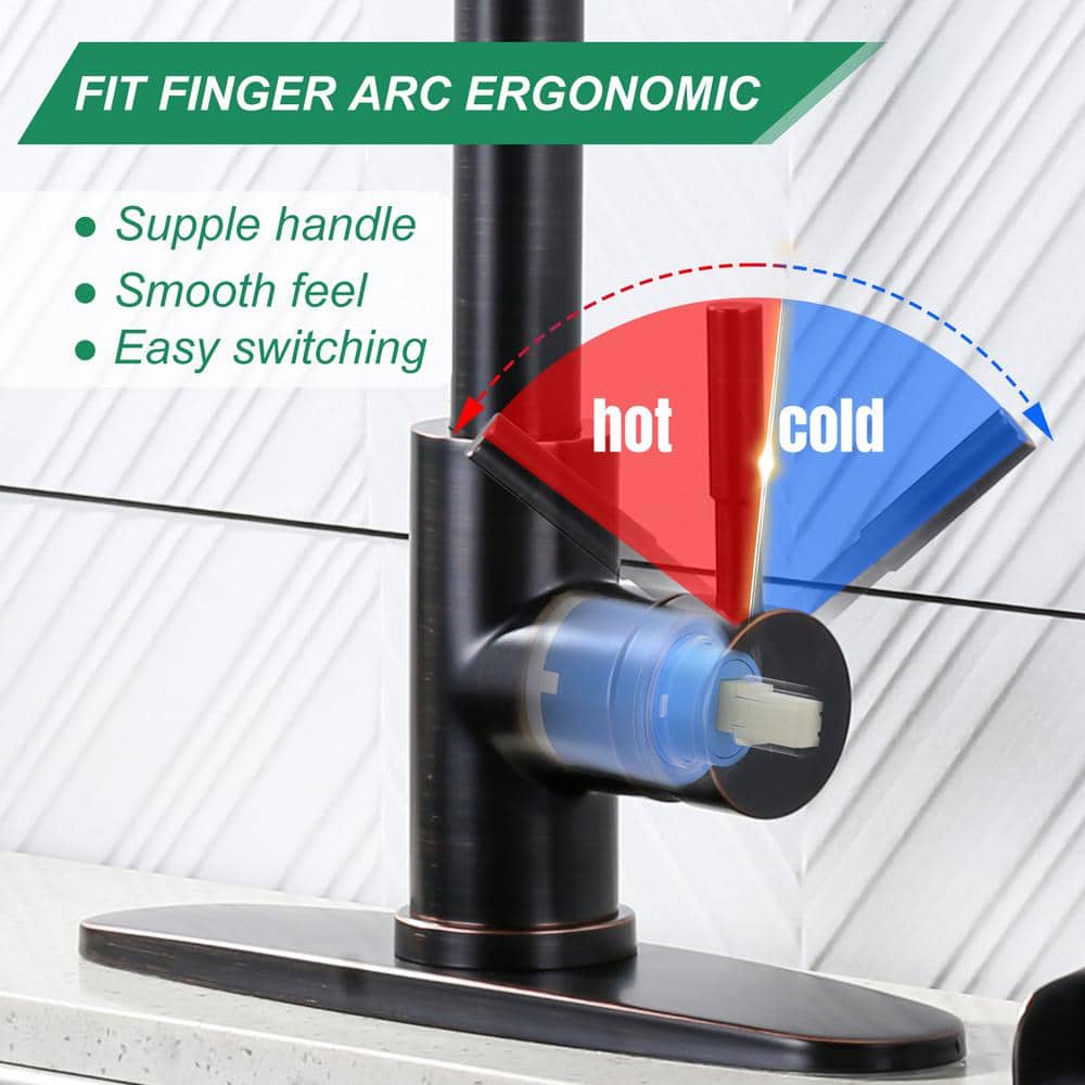 Oil Rubbed Bronze Single Handle Pull-Down Kitchen Faucet with Deckplate