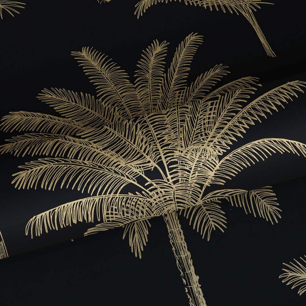 Taj Black and Gold Palm Trees Non-Woven Wallpaper
