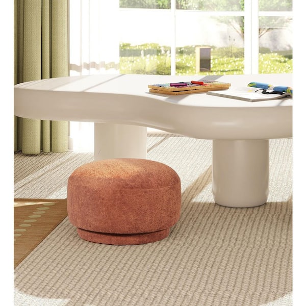 Noble House Trulian Spice Orange Fleeced Teddy Modern Upholstered Footstool Ottoman