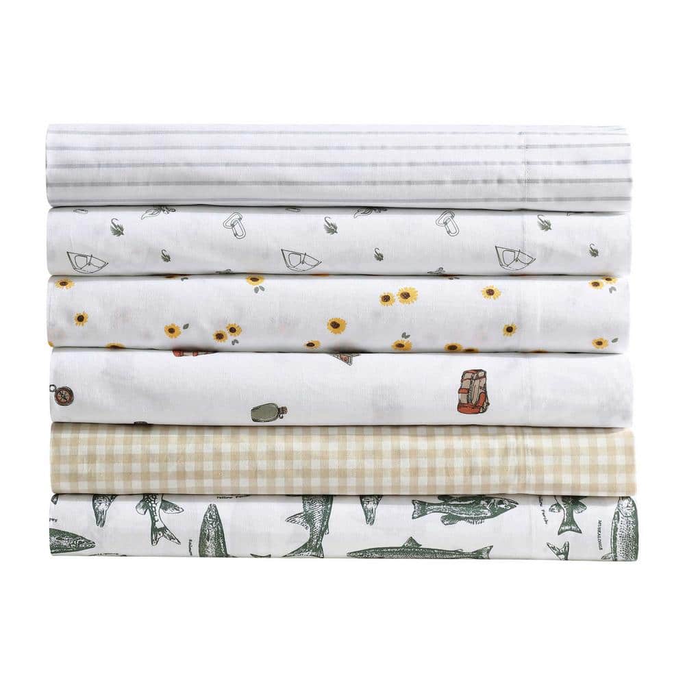White Cotton Percale Full Sheet Set with Outdoor Print