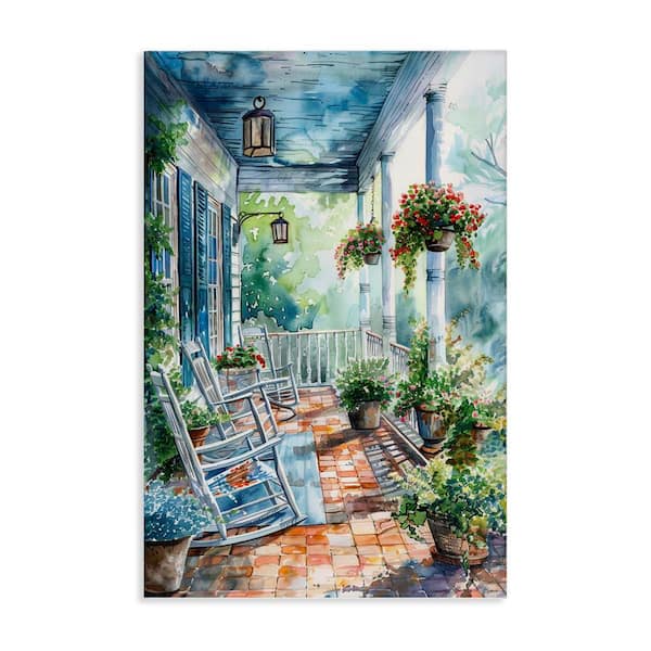 Stupell Industries Potted Geraniums Porch by Franklyn Gregory Unframed Architecture Graphic Art Print 36 in. x 24 in.