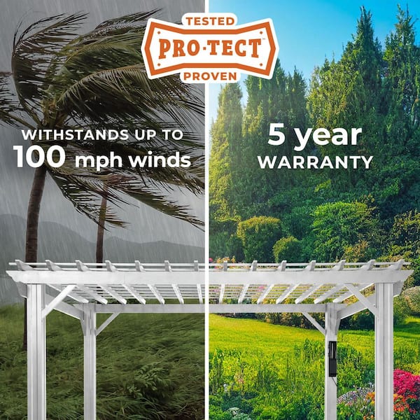 Hawthorne 14 ft. x 10 ft. White Steel Traditional Pergola with Sail Shade Soft Canopy