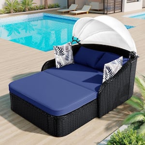 Double PE Wicker Outdoor Terrace Sunbed Sofa Chaise Lounge