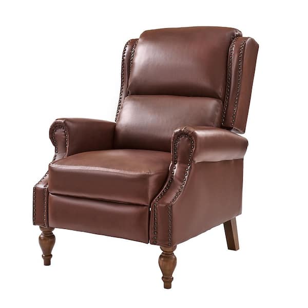 JAYDEN CREATION Sharon Traditional Roll Arm Manual Recliner with Solid Wood Legs -BRN