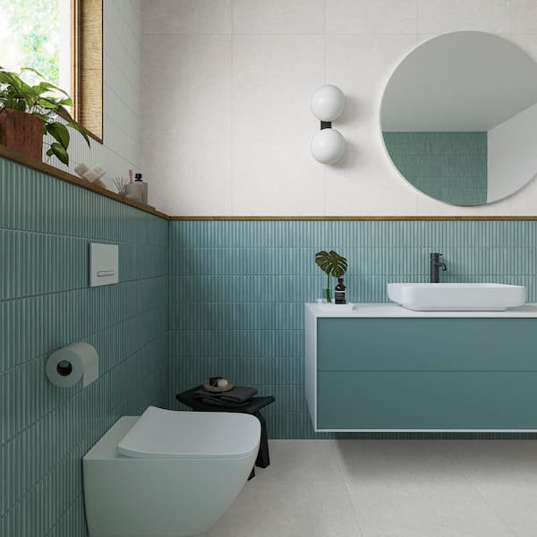 Spanish Lingot 4 in. x 12 in. x 9mm 3D Glazed Fluted Porcelain Wall Tile Aqua-Sample