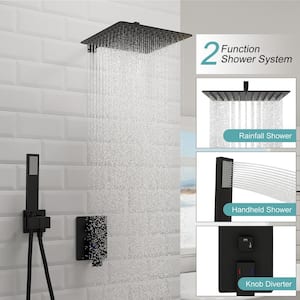 1-Handle 2-Spray Square Wall Mount Shower Faucet with 12 in. Shower Head Shower Hand in Matte Black (Valve Included)