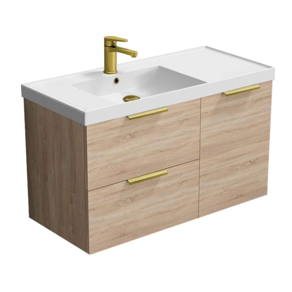 Lisbon 36.2 in. W x 18.5 in. D x 21.65 in. H Modern Bathroom Vanity in Brown Oak With White Ceramic Top price history on PriceWatchPro