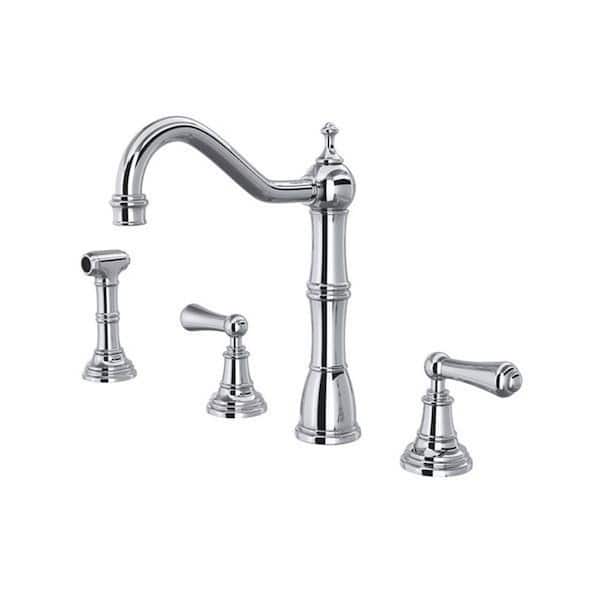 ROHL Edwardian Double Handle Deck Mount Standard Kitchen Faucet in Polished Chrome