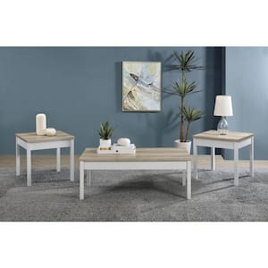 Stacie 3-Piece 47.25 in. Antique Pine and White Rectangle Wood Coffee Table Set