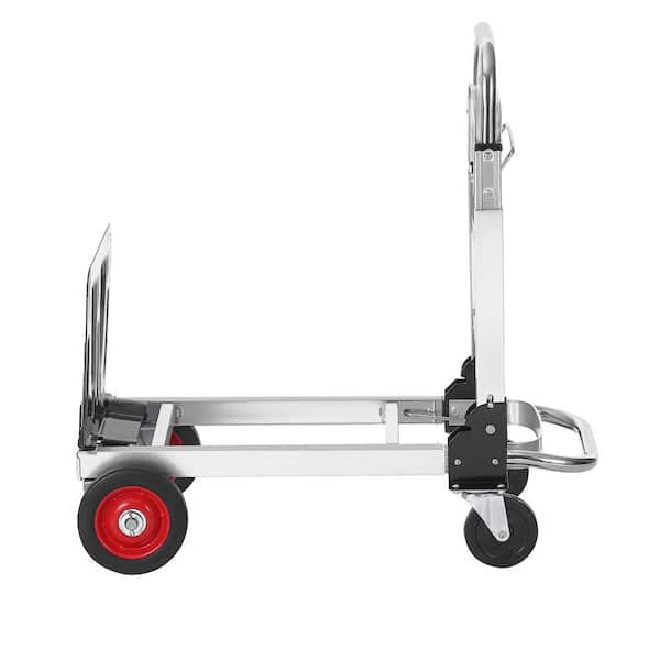 Aluminum Folding Hand Truck, 2-in-1 Design, 400 lbs. Capacity, Industrial Collapsible Cart, with Rubber Wheels, Garden