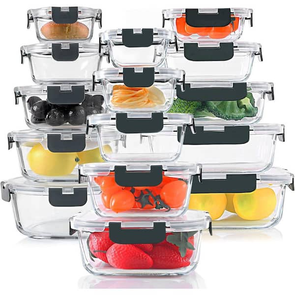 Adrinfly 15 Pack Airtight Glass Meal Prep Containers Set with Snap Locking Lids for Microwave Oven Freezer Dishwasher
