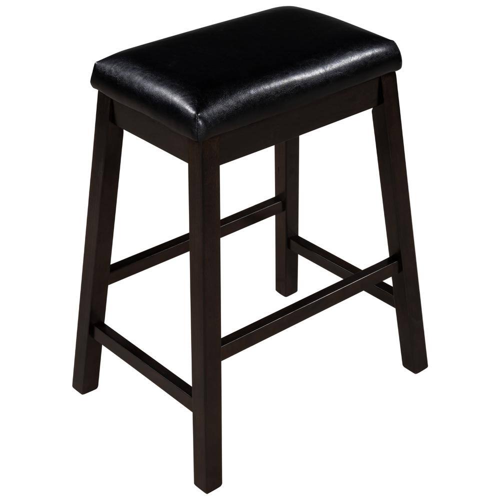GOJANE 24.30 in. Brown Plus Black Cushion Backless Counter Height Wood Dining Upholstered Stools