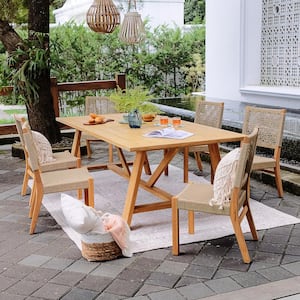 Nassau 7-Piece Teak Wood Outdoor Dining Set with Tan Poly rope