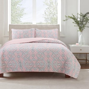 Millennial Pink Floral Majesty Medallion 3-Piece Polyester Queen Quilt Bedding Set
